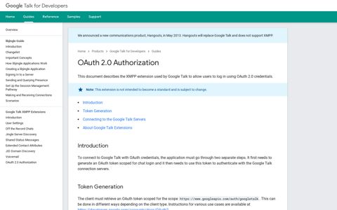 OAuth 2.0 Authorization | Google Talk for Developers