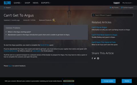 Can't Get To Argus - Blizzard Support - Blizzard Entertainment