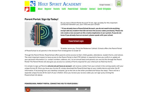 Parent Portal: Sign Up Today! - Holy Spirit Academy