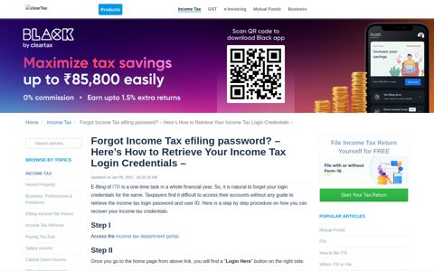 Recover income tax eFiling password - ClearTax