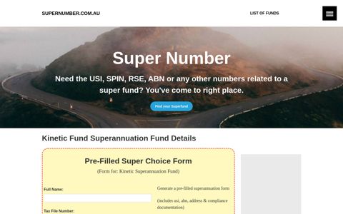 Kinetic Superannuation Fund's USI Number, ABN & SPIN.