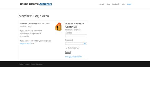 Members Login Area - Online Income Achievers