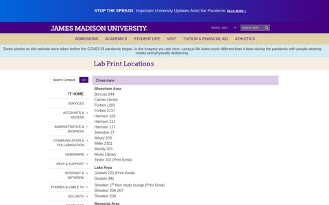 Lab Print Locations - James Madison University