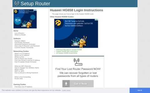 How to Login to the Huawei HG658 - SetupRouter