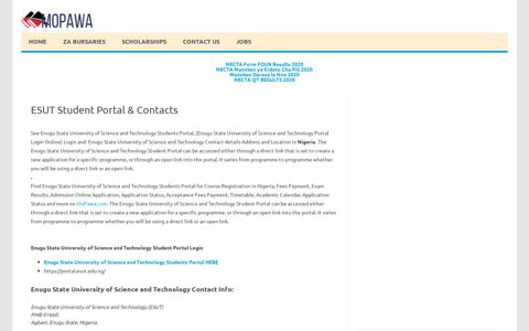 ESUT Student Portal & Contacts | 2020 MoPawa