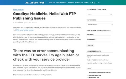 Goodbye MobileMe, Hello iWeb FTP Publishing Issues | All ...