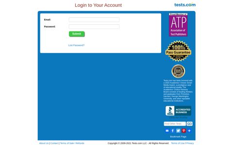 Login to Your Account - Tests.com Tests