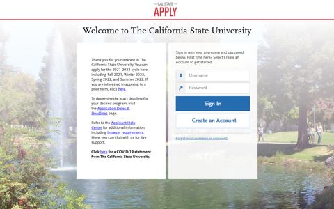 Cal State Apply | Applicant Login Page Section