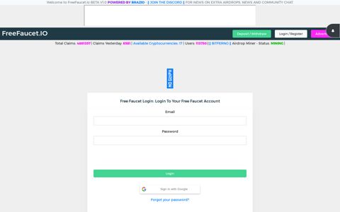 Login To Your Free Faucet Account - FreeFaucet.IO