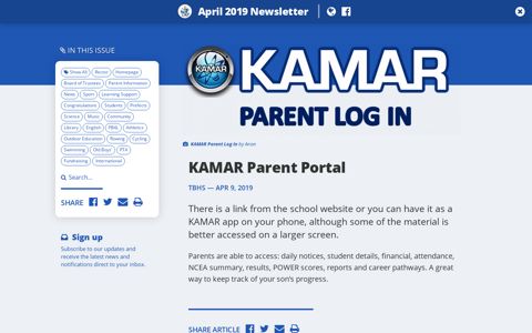 KAMAR Parent Portal - April 2019 Newsletter - Hail