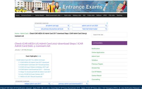 ICAR AIEEA UG Admit Card 2017 /Hall Ticket Download - icar ...