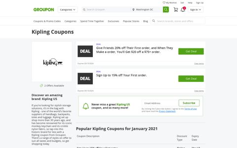 Kipling Coupons & Promo Codes December 2020 - Groupon