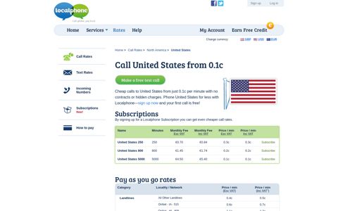 Cheap Calls to United States from 0.1¢ | Localphone