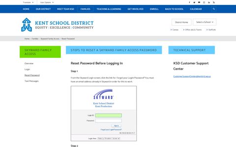 Skyward Family Access / Reset Password - Kent School District
