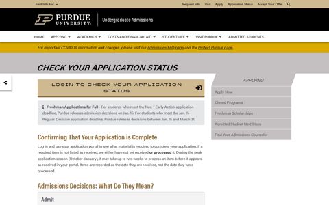 Check Your Application Status - Undergraduate Admissions ...