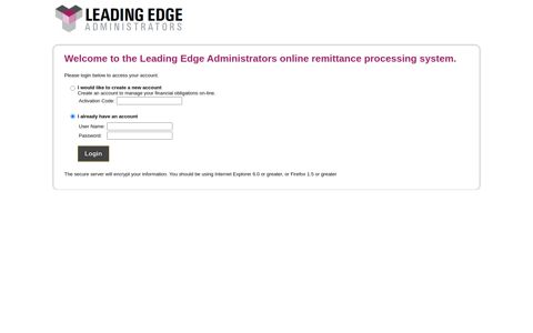 the Leading Edge Administrators online remittance processing ...