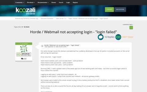 Horde / Webmail not accepting login - "login failed"