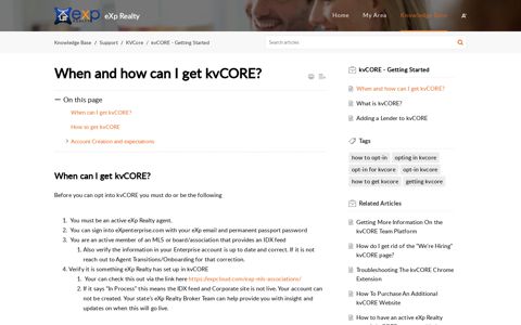 When and how can I get kvCORE? - eXp Cloud Support