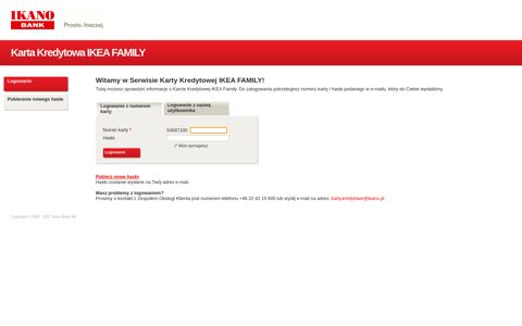 Karta Kredytowa IKEA FAMILY - Logowanie - Ikano Bank SE!