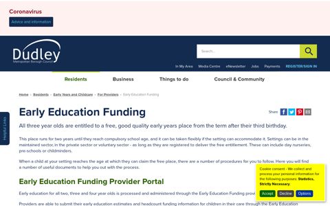 Early Education Funding Provider Portal - Dudley Council