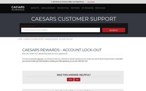 Caesars Rewards - Account Lock-out