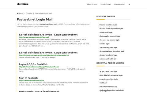 Fastwebnet Login Mail ❤️ One Click Access