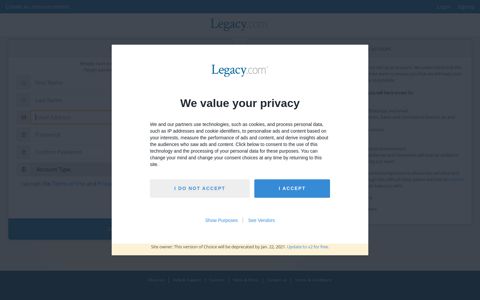 Sign Up - Legacy.com