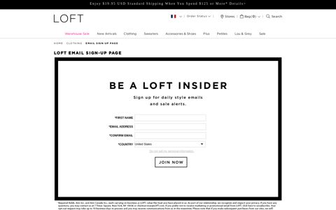 LOFT Email Sign-Up Page | LOFT