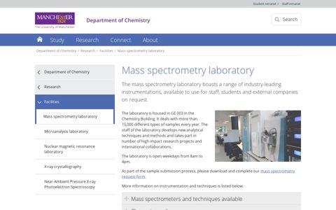 Mass spectrometry laboratory - Department of Chemistry - The ...
