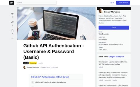 Github API Authentication - Username & Password (Basic) - DEV