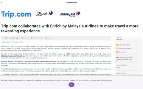 Trip.com collaborates with Enrich by Malaysia Airlines to make ...