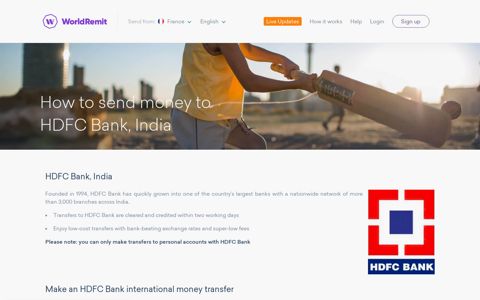 Send money to HDFC Bank, India - WorldRemit