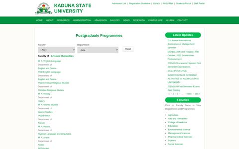 Postgraduate Programmes - Kaduna State University