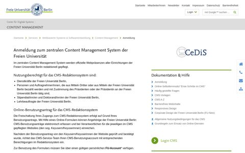 Anmeldung • Content Management • Center für Digitale Systeme