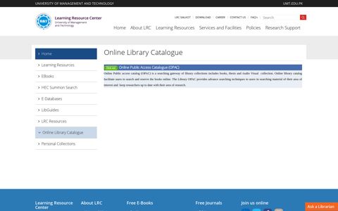 Online Library Catalogue - UMT Library