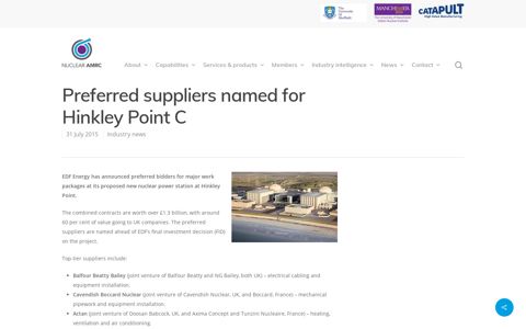 Preferred suppliers named for Hinkley Point C - Nuclear AMRC