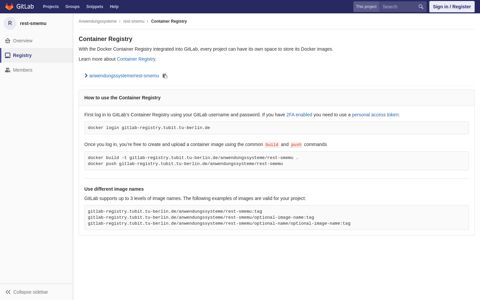 Container Registry · Anwendungssysteme / rest-smemu · GitLab