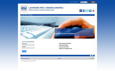 Accedi all'account EPSO - EU careers : The European ...