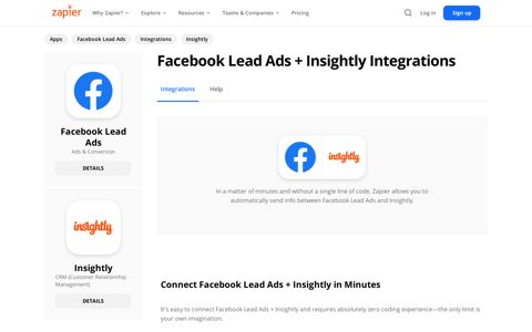 Facebook Lead Ads & Insightly integrations, plus connect ...