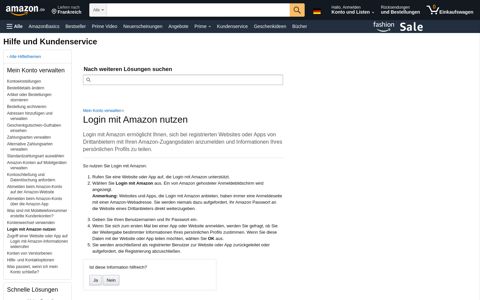 Amazon.de Hilfe: Login mit Amazon nutzen