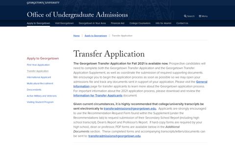 Transfer Application - Georgetown University
