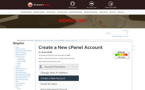 Create a New cPanel Account [KnownHost Wiki]