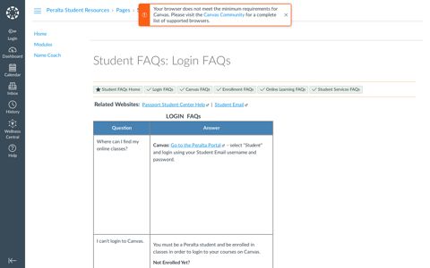 Student FAQs: Login FAQs: Peralta Student Resources - Canvas