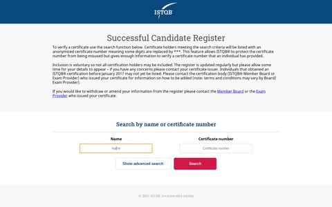 Successful Candidate Register - istqb