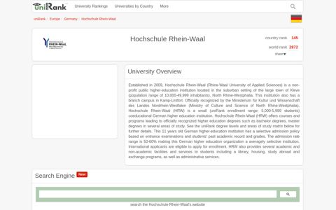 Hochschule Rhein-Waal | Ranking & Review - uniRank