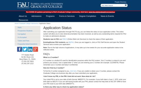Application Status : Florida Atlantic University - Graduate ...