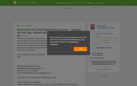 [Resolved] HDFC Bank Bank Personal Loan — rejected my ...