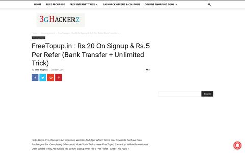 FreeTopup.in : Rs.20 On Signup & Rs.5 Per Refer (Bank ...