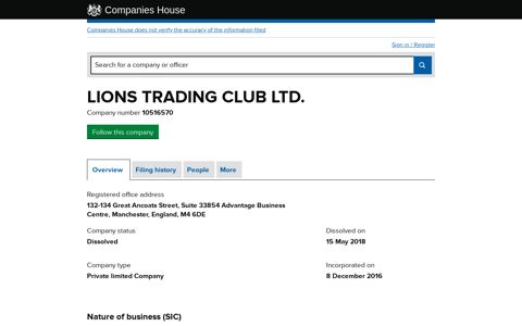 LIONS TRADING CLUB LTD. - Overview (free company ...