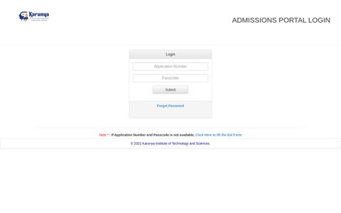 admissions portal login - Karunya Institute of Technology and ...